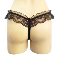 GS202 - Celana Dalam G-String Mutiara Crotchless Hitam Transparan Pita - 2