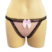 GS205 - Celana Dalam G-String Wanita Pink Transparan Pita Mutiara Berlian Imitasi - Thumbnail 1