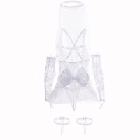 L0823 - Lingerie Costume Bridal Pengantin Tali Silang Putih Transparan, Penutup Kepala, Sarung Tangan, Garter Paha - 2