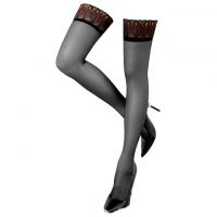 S025 - Stocking Sepaha Hitam Transparan, Bunga Merah