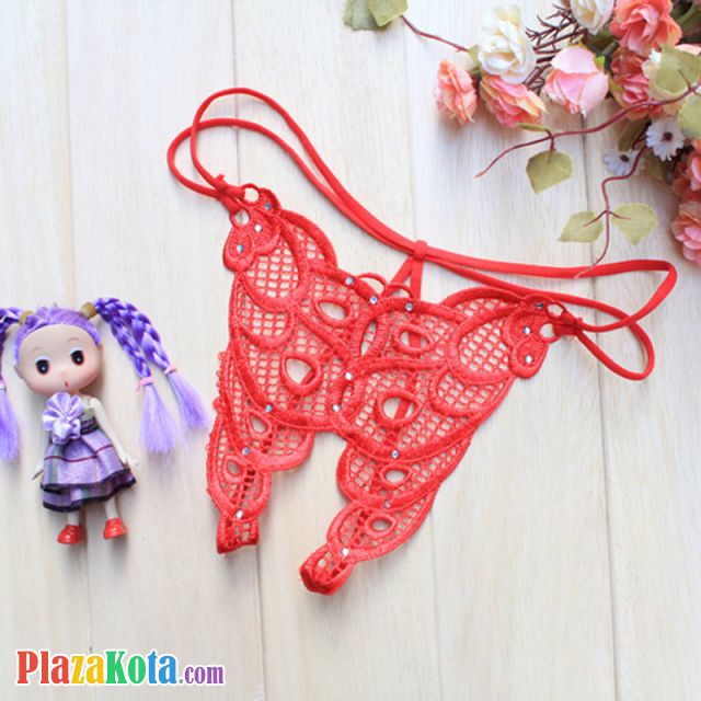 GS210 - Celana Dalam G-String Wanita Merah Crotchless - Photo 1