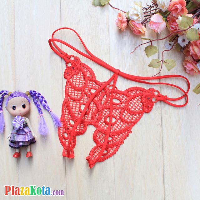 GS210 - Celana Dalam G-String Wanita Merah Crotchless - Photo 2