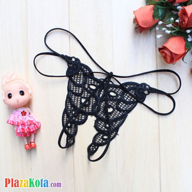 GS213 - Celana Dalam G-String Wanita Hitam Crotchless - Photo 2