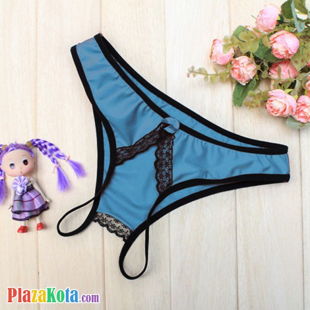 P348 - Celana Dalam Panties Thong Biru Crotchless - Photo 1