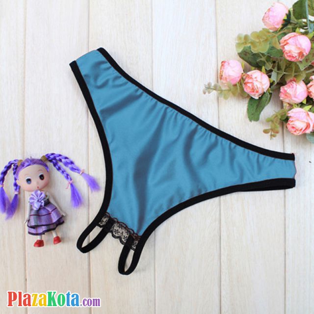 P348 - Celana Dalam Panties Thong Biru Crotchless - Photo 2