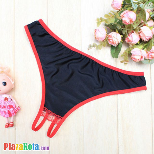 P349 - Celana Dalam Panties Thong Hitam Crotchless - Photo 2