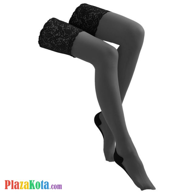 S028 - Stocking Overknee Hitam Transparan Pangkal Renda Anti Melorot - Photo 1