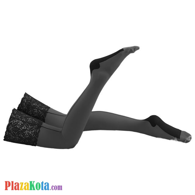 S028 - Stocking Overknee Hitam Transparan Pangkal Renda Anti Melorot - Photo 2