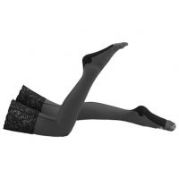 S028 - Stocking Overknee Hitam Transparan Atas Renda Silikon Anti Slip - 2