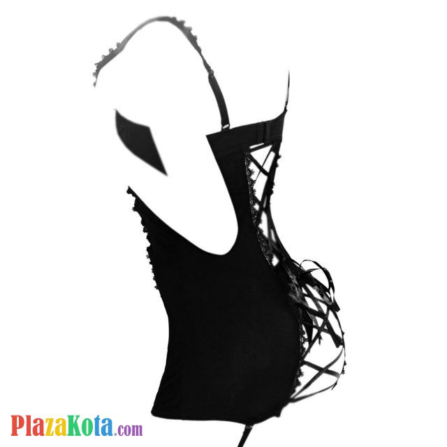 L0843 - Lingerie Chemise Hitam, Bra Kawat, Garter Strap, Stocking Fishnet - Photo 2