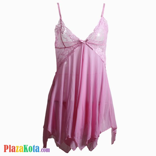 L0865 - Baju Tidur Lingerie Babydoll Mini Dress Pink Transparan - Photo 1