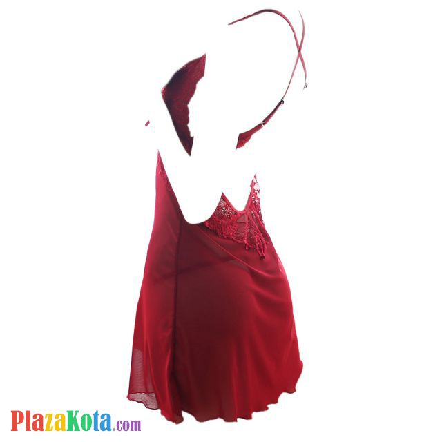 L0871 - Lingerie Nightgown Tali Silang Merah Transparan - Photo 2
