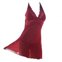 L0871 - Lingerie Nightgown Tali Silang Merah Transparan