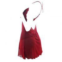 L0871 - Lingerie Nightgown Tali Silang Merah Transparan - 2