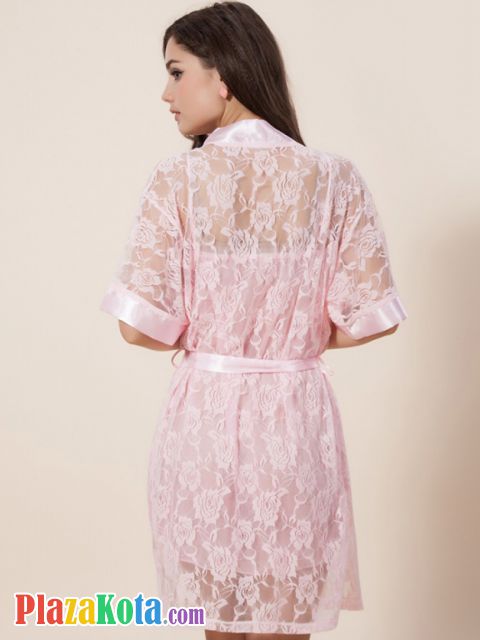 L0930 - Baju Tidur Dinas Malam Wanita Lingerie Kimono Jubah Seksi Pink Transparan Lengan Pendek Ikat Pinggang Baju Dalam - Photo 3 L0930 - Baju Tidur Dinas Malam Wanita Lingerie Kimono Jubah Seksi Pink Transparan Lengan Pendek Ikat Pinggang Baju Dalam - Photo 3