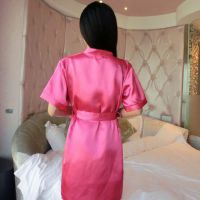 L0932 - Baju Tidur Dinas Malam Wanita Lingerie Kimono Jubah Seksi Magenta Lengan Pendek Ikat Pinggang Baju Dalam - Thumbnail 3
