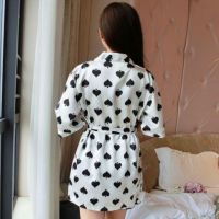 L0935 - Baju Tidur Dinas Malam Wanita Lingerie Kimono Jubah Seksi Putih Lengan Pendek Ikat Pinggang Baju Dalam - Thumbnail 3