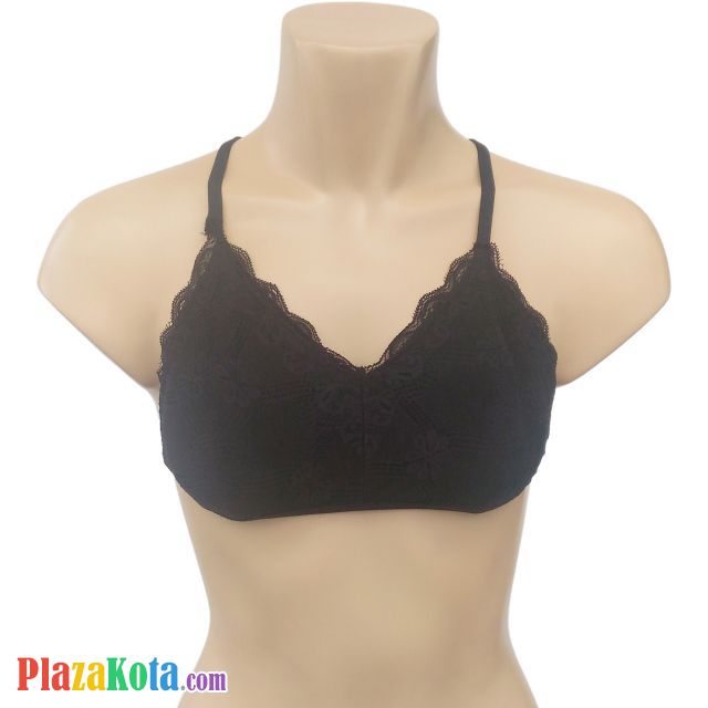 BH077 - Bra Demi Halterneck Hitam Cup Busa - Photo 1