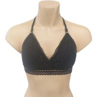 BH079 - Bra Demi Halterneck Hitam, Cup Busa, Renda, Tali Geser