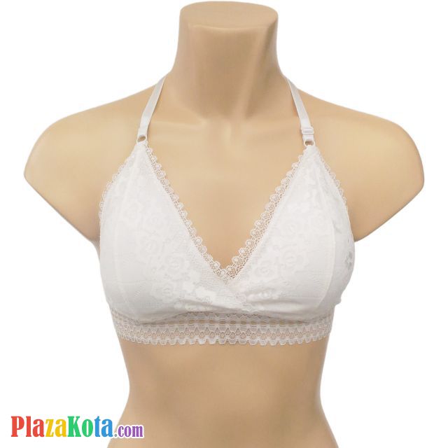 BH080 - Bra Demi Halterneck Putih Cup Busa Renda Tali Geser - Photo 1