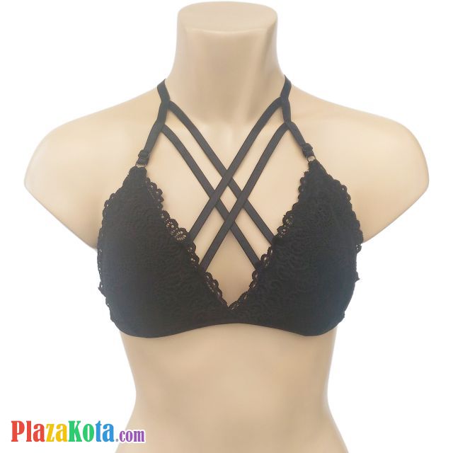 BH081 - Bra Demi Tali Silang Hitam Cup Busa Tali Geser Pengait 3 Baris - Photo 1