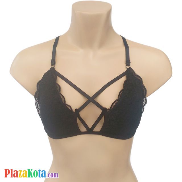 BH083 - Bra Demi Tali Silang Hitam Cup Busa Tali Geser Pengait 3 Baris - Photo 1