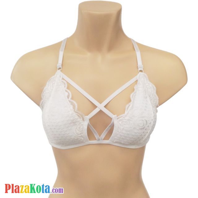 BH084, Jual Bra Demi Tali Silang Putih, Cup Busa, Tali 