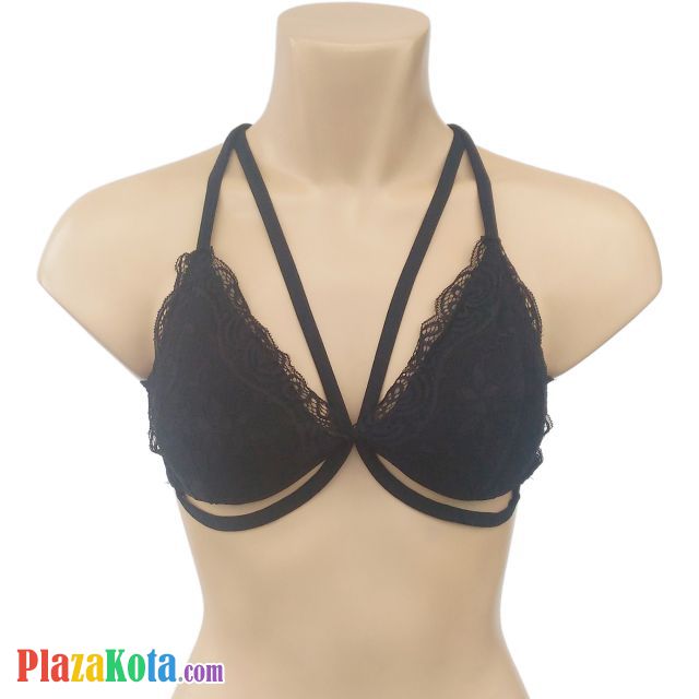 BH085 - Bra Demi Tali Silang Dobel Hitam Cup Busa - Photo 1