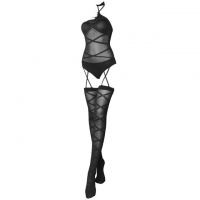 BS166 - Bodystocking Garter Hitam Transparan