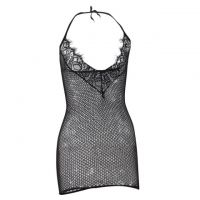 BS173 - Bodystocking Half Body Halterneck Fishnet Hitam