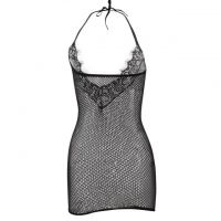 BS173 - Bodystocking Half Body Halterneck Fishnet Hitam - 2