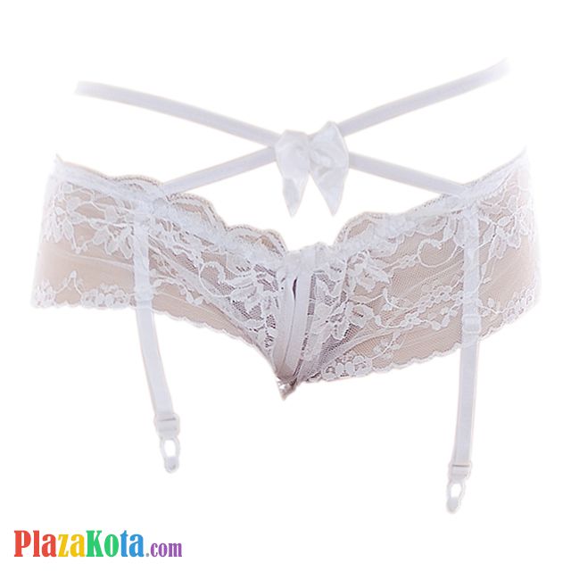 G022 - Garter Belt Panties Boyshort Putih Transparan Tali Silang Pita Crotchless Tali 4 - Photo 1