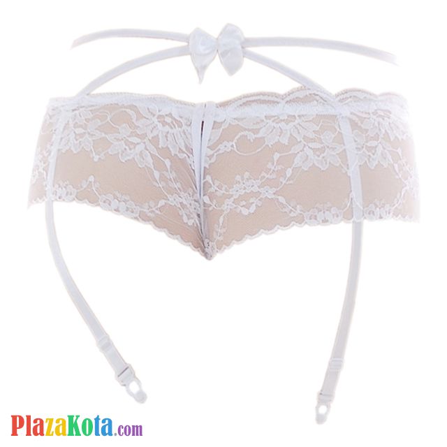 G022 - Garter Belt Panties Boyshort Putih Transparan Tali Silang Pita Crotchless Tali 4 - Photo 2