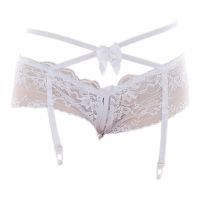 G022 - Garter Belt Panties Boyshort Putih Transparan, Tali Silang, Pita, Crotchless, Tali 4