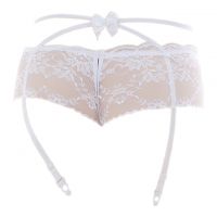 G022 - Garter Belt Panties Boyshort Putih Transparan Tali Silang Pita Crotchless Tali 4 - Thumbnail 2