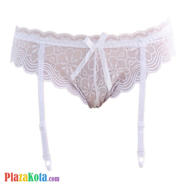 G026 - Garter Belt Panties Hipster Putih Transparan Pita Tali 4 - Photo 1