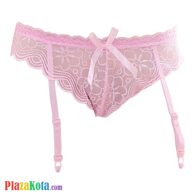 G027 - Garter Belt Panties Hipster Pink Transparan Pita Tali 4 - Photo 1