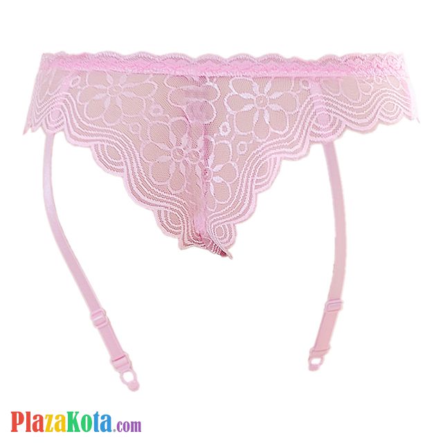 G027 - Garter Belt Panties Hipster Pink Transparan Pita Tali 4 - Photo 2