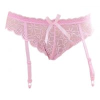 G027 - Garter Belt Panties Hipster Pink Transparan, Pita, Tali 4