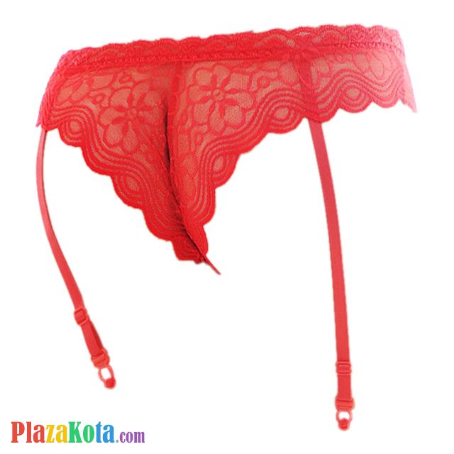 G028 - Garter Belt Panties Hipster Merah Transparan Pita Tali 4 - Photo 2