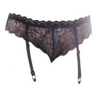 G029 - Garter Belt Panties Hipster Hitam Transparan, Pita, Tali 4