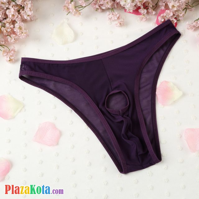 GP067 - Celana Dalam G-String Pria Ungu Transparan Lubang Depan - Photo 1