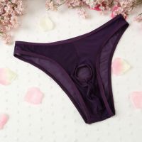 GP067 - Celana Dalam G-String Pria Ungu Transparan, Lubang Depan