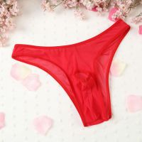 GP068 - Celana Dalam G-String Pria Merah Transparan Lubang Depan