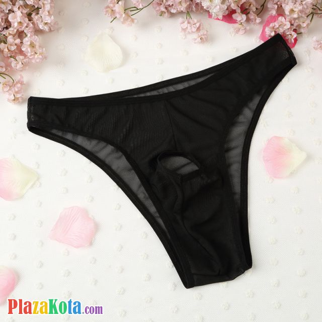 GP069 - Celana Dalam G-String Pria Hitam Transparan Lubang Depan - Photo 1