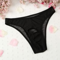 GP069 - Celana Dalam G-String Pria Hitam Transparan Lubang Depan