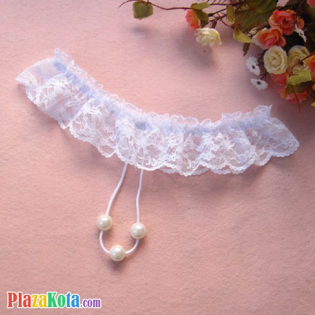 GS215 - Celana Dalam G-String Mutiara Putih Transparan Renda - Photo 1