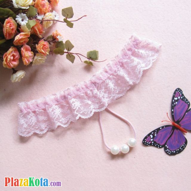 GS216 - Celana Dalam G-String Mutiara Pink Transparan Renda - Photo 1