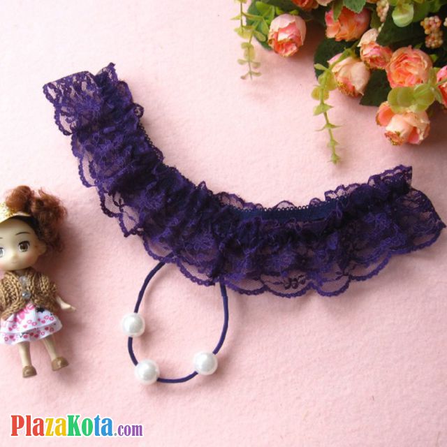 GS217 - Celana Dalam G-String Mutiara Ungu Transparan Renda - Photo 1