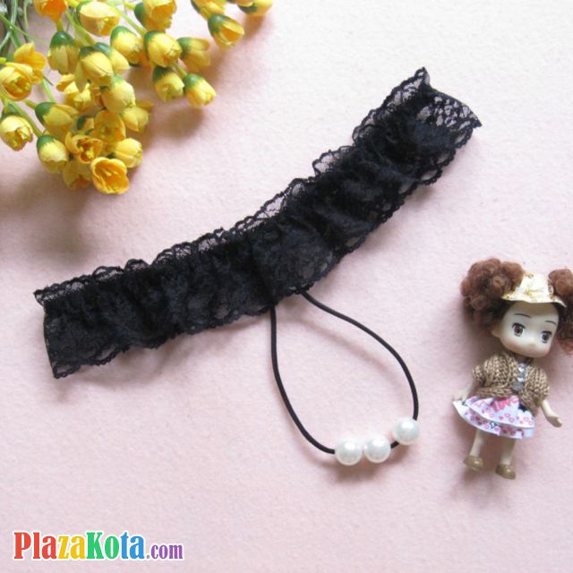 GS219 - Celana Dalam G-String Mutiara Hitam Transparan Renda - Photo 1